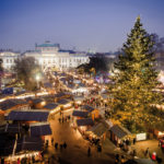 Vienna traditional Christmas Market 2016, aerial view at blue ho