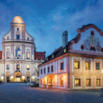 Old town of Altötting with Basilika St. Anna at night, Bavaria,